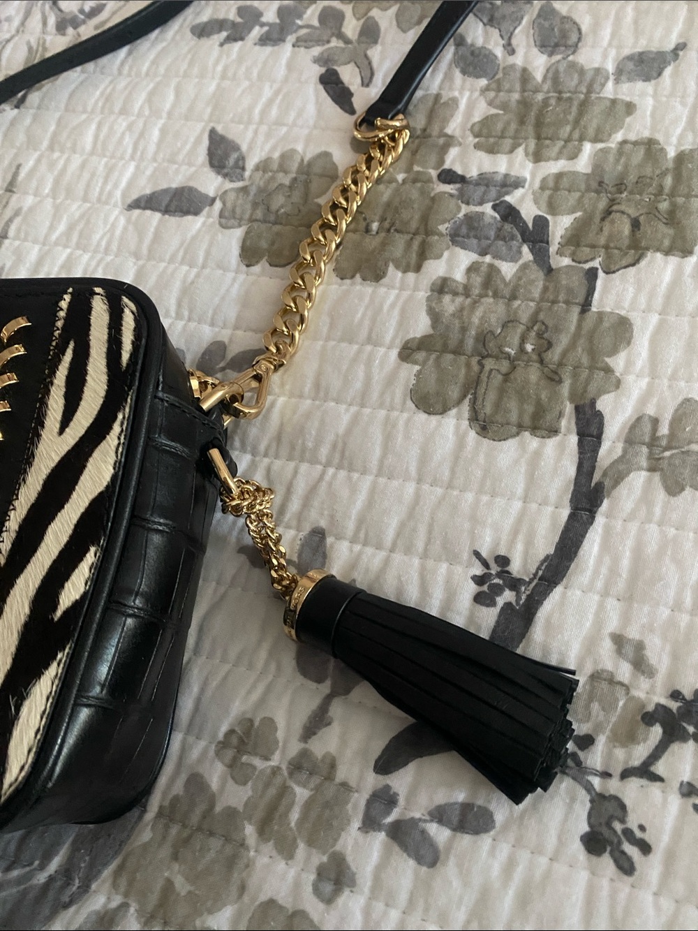 Michael Kors Black Red Leopard-Print Crossbody with Tassel - Picture 3 of 4